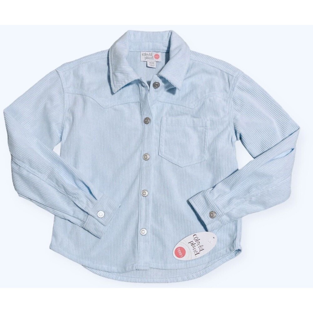 Girls Medium 10/12 Colorful Planet Soft Cord Shacket Shirt Jacket Light Blue New